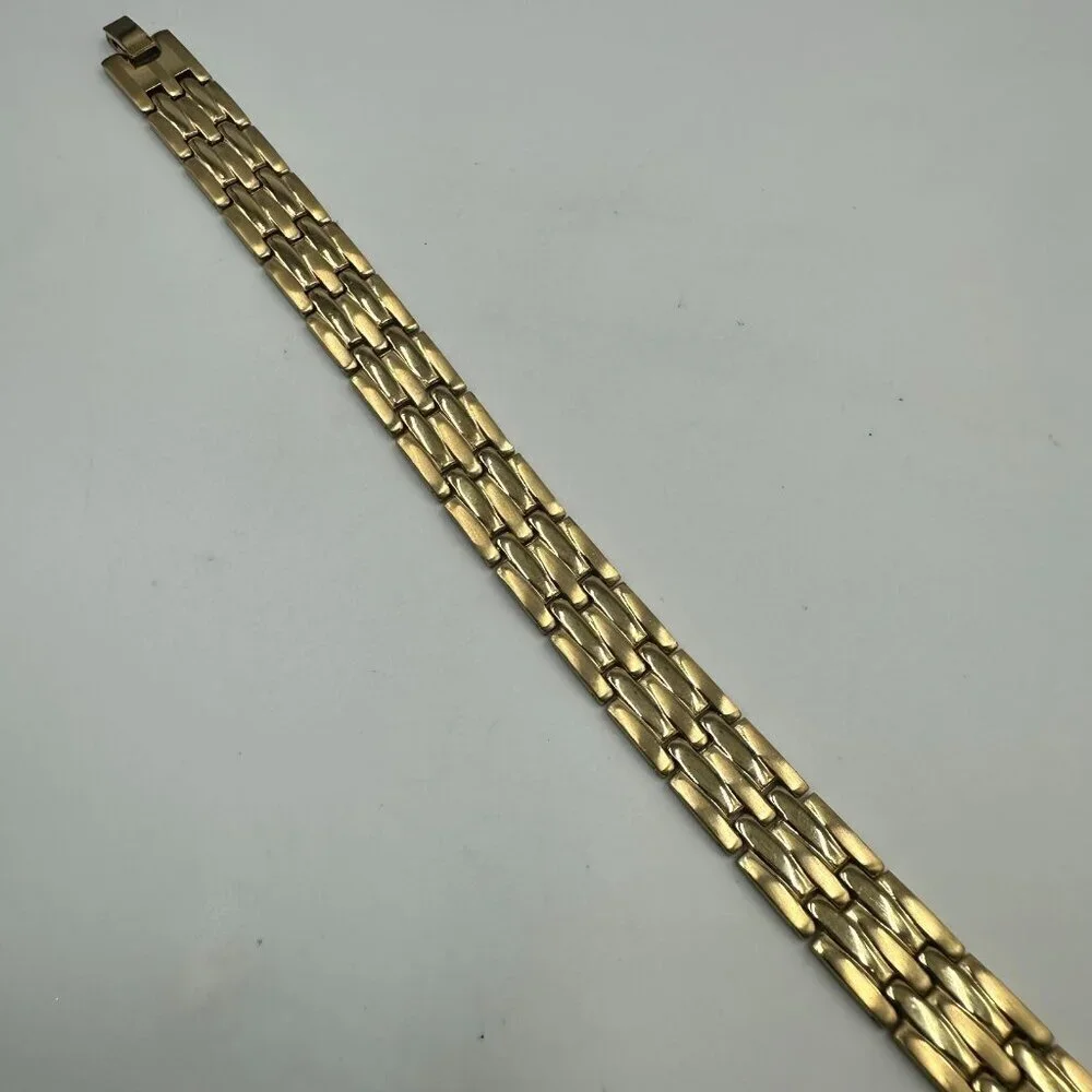Stainless Steel Bracelet Men Gold Tone Brick Link Pattern 8.5 Inch